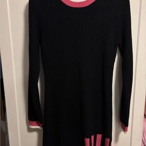 Black and Pink Ribbed Knit Dress